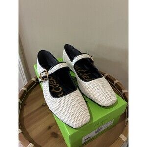 Sam Edelman Michael Womens Woven Raffia Mary Jane Flats Black Trim  7.5  NEW